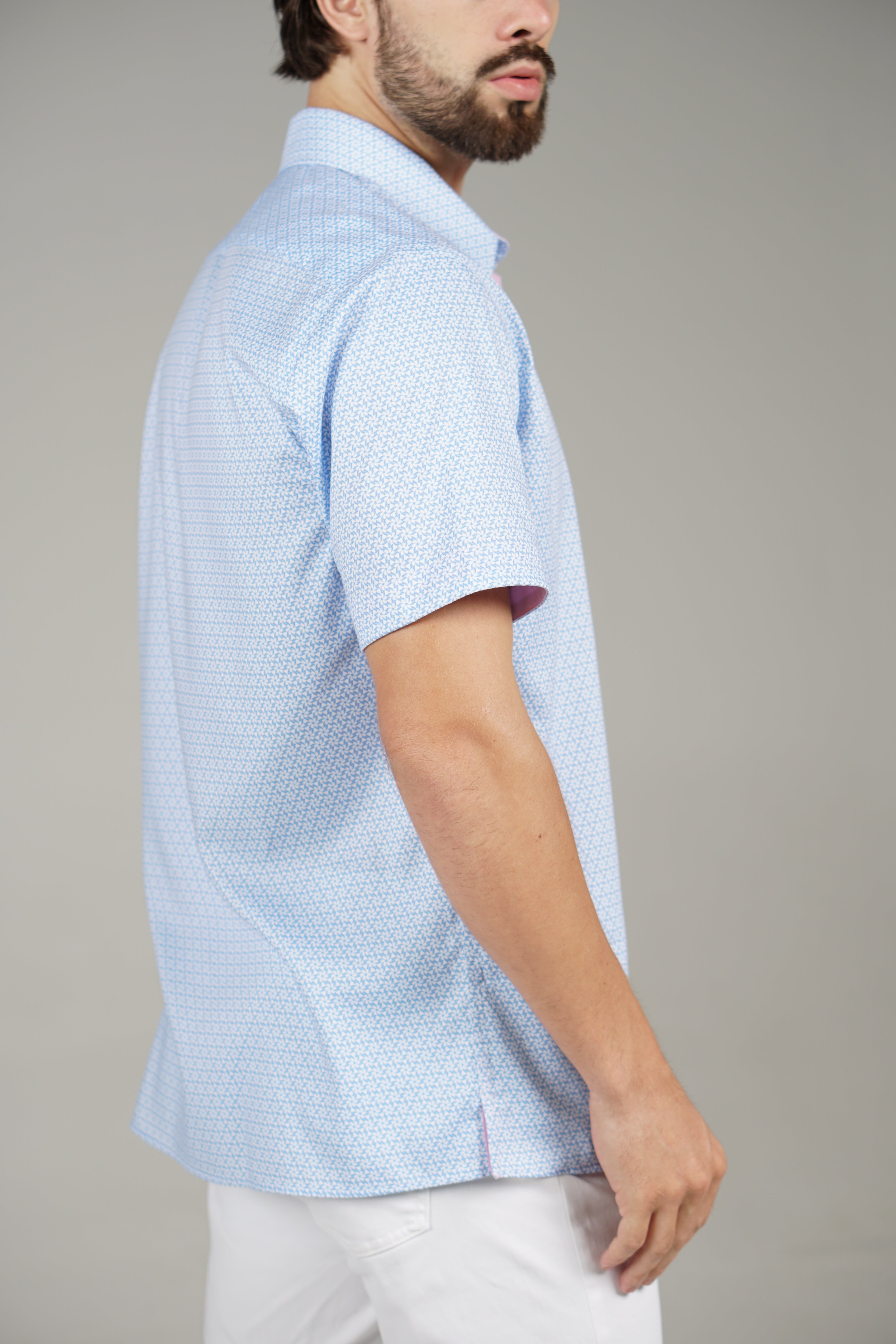 #color_Baby Blue Flower Print with Pink Trim