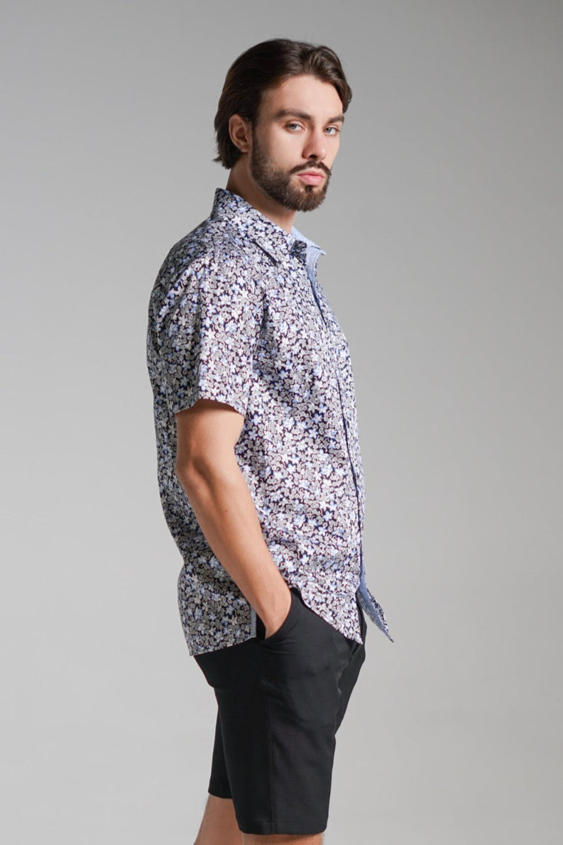 #color_Royal Blue Flower Print with Baby Blue Trim