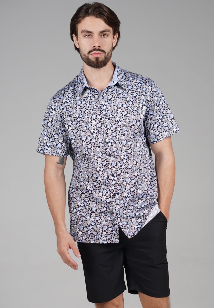 #color_Royal Blue Flower Print with Baby Blue Trim