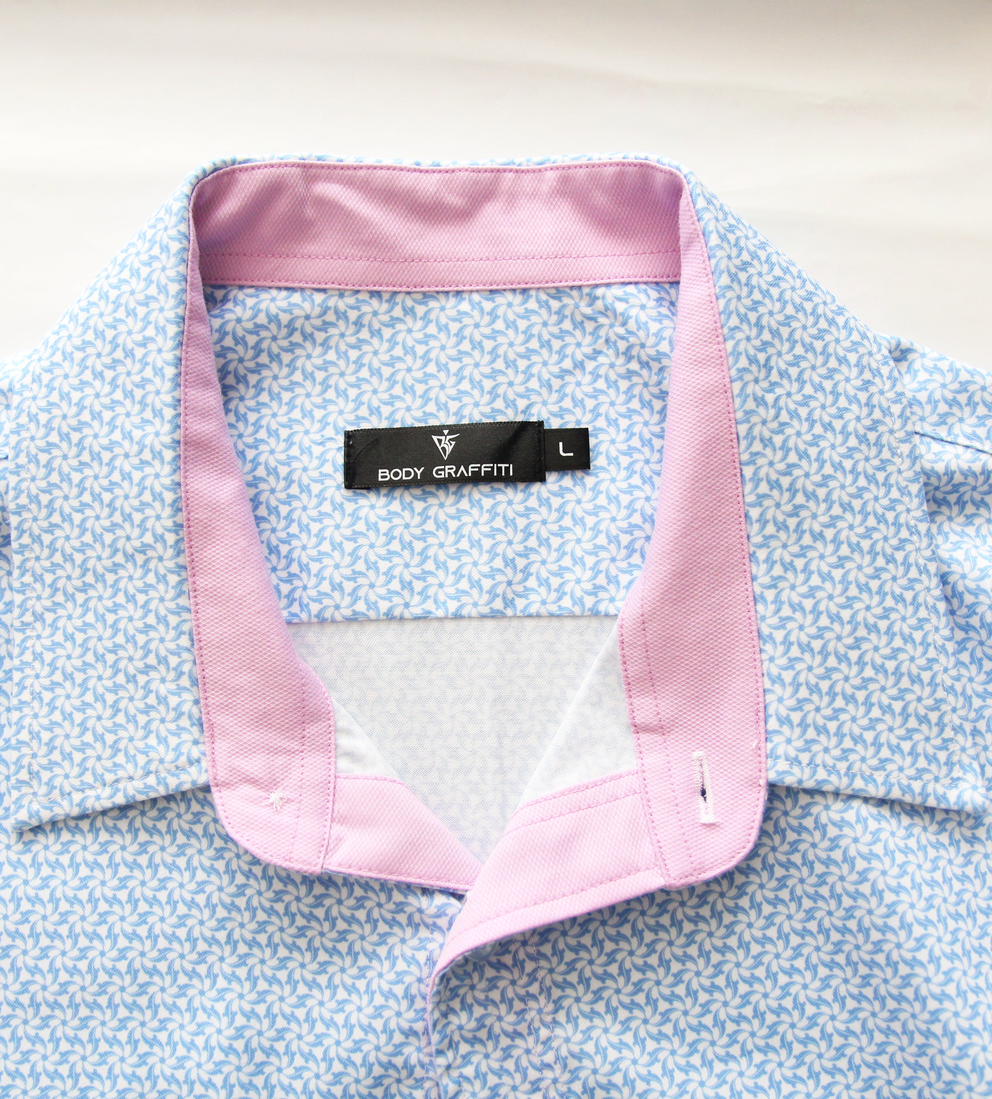 #color_Baby Blue Flower Print with Pink Trim