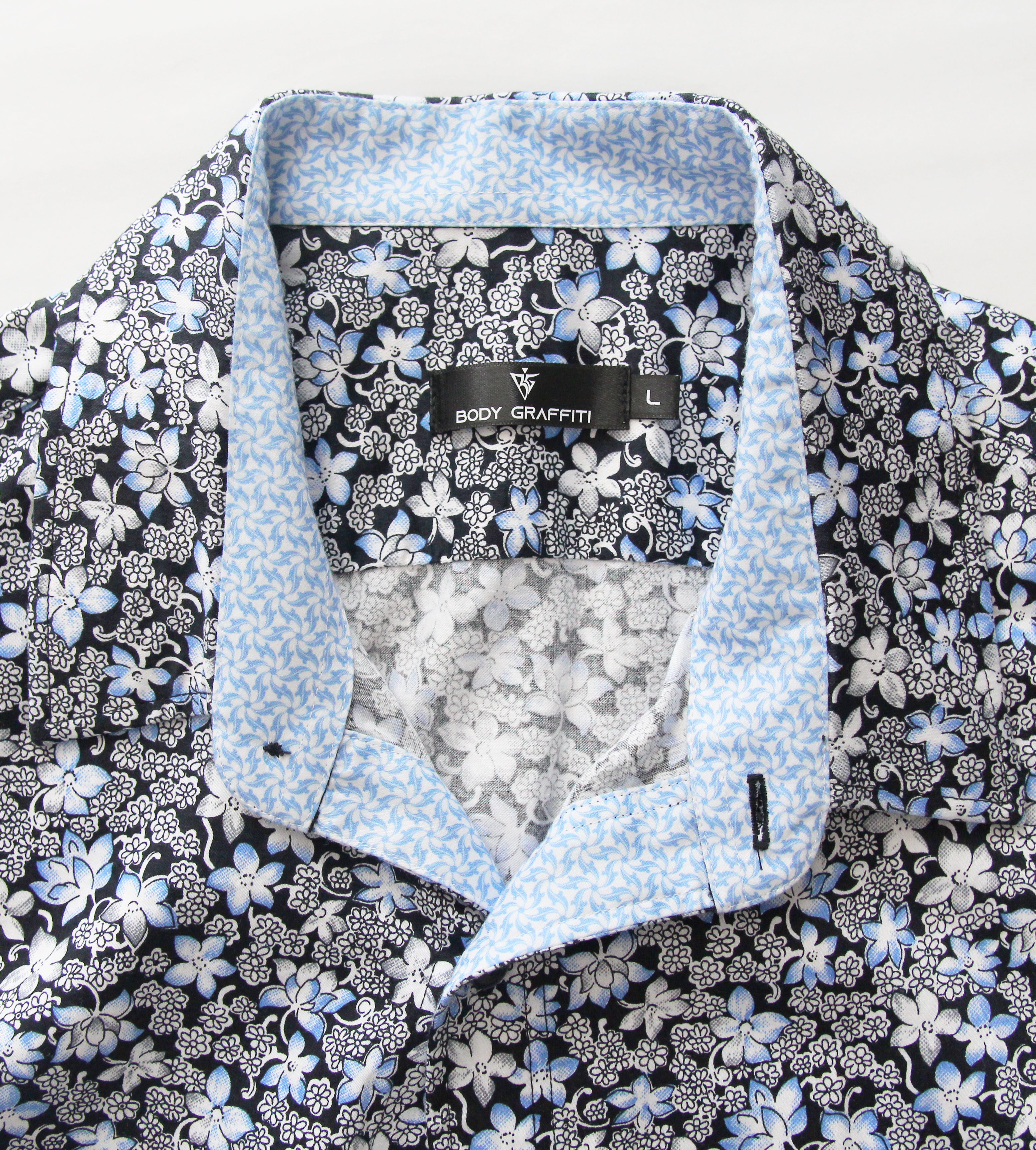 #color_Royal Blue Flower Print with Baby Blue Trim