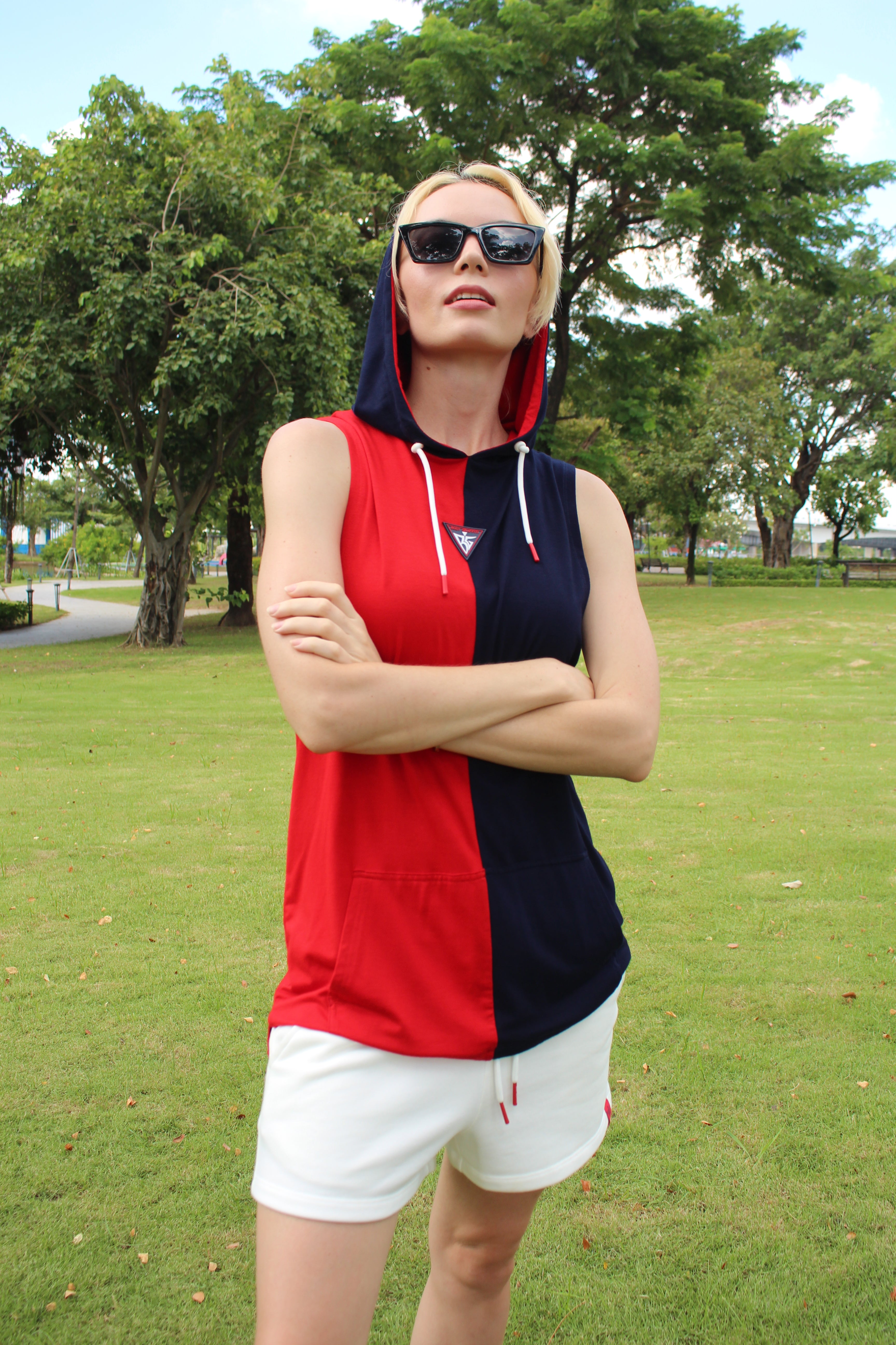 Unisex Two Tone Sleeveless Kangaroo Hoodie