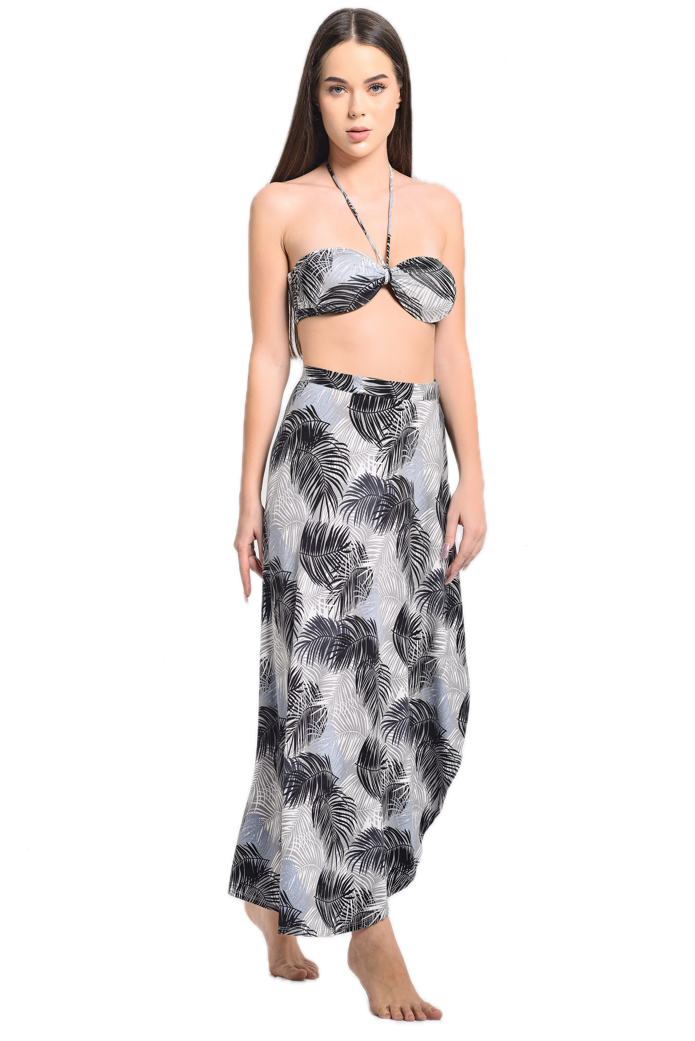 Women's Black Floral Bandeau String Tube Top